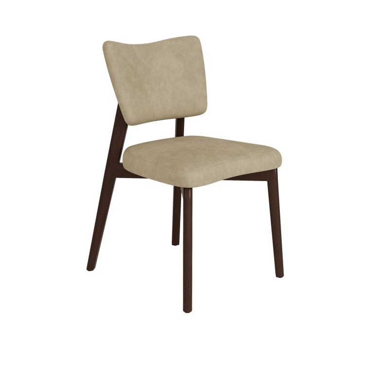 Set of 2 Beige Faux Leather Dining Chairs with Walnut Legs - Greta