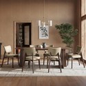 BUN/NOOR001/100798 Walnut Dining Table Set with 6 Beige Faux Leather Curved Back Dining Chairs - Noor