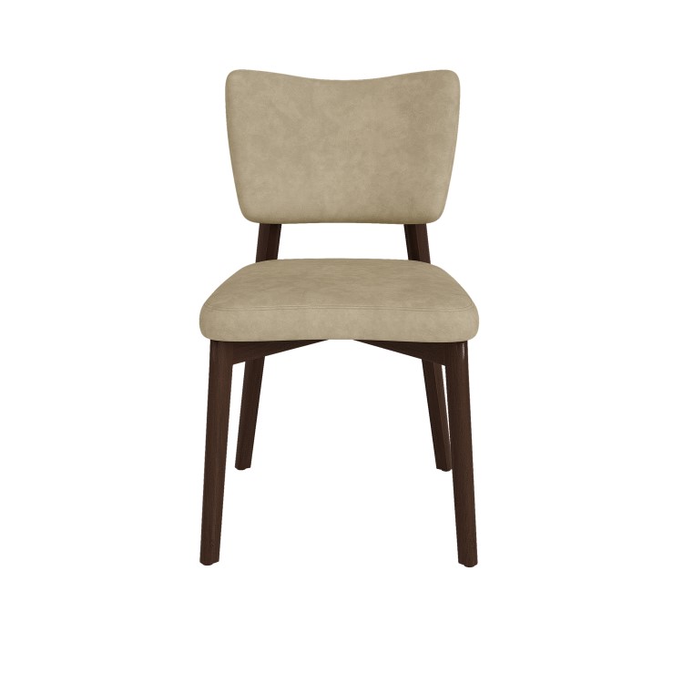 Set of 2 Beige Faux Leather Dining Chairs with Walnut Legs - Greta