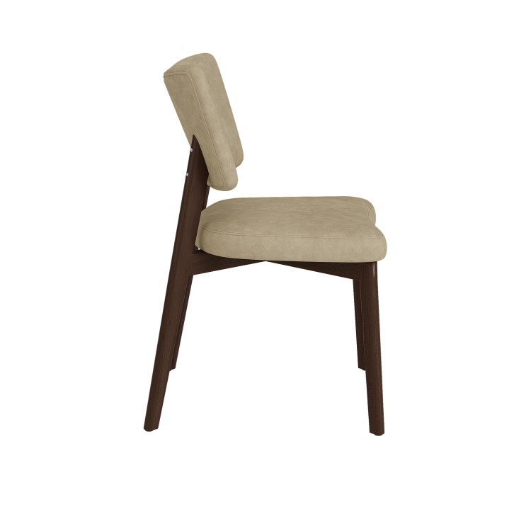 Set of 2 Beige Faux Leather Dining Chairs with Walnut Legs - Greta