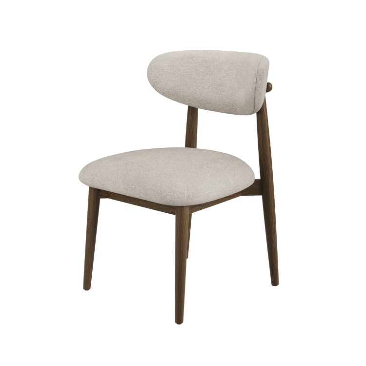 Walnut and Beige Upholstered Curved Dining Chair with Solid Wood Open Back - Kori