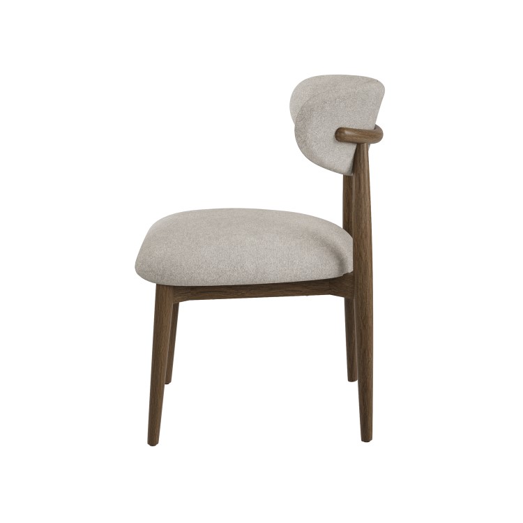 Walnut and Beige Upholstered Curved Dining Chair with Solid Wood Open Back - Kori