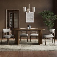 Walnut Dining Table Set with 4 Beige Upholstered Dining Chairs - Seats 4 - Noor