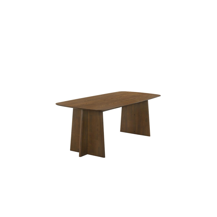 Walnut Dining Table Set with 6 Beige Upholstered Curved Dining Chairs - Seats 6 - Noor