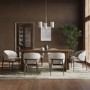 Walnut Dining Table Set with 6 Beige Upholstered Curved Dining Chairs - Seats 6 - Noor