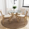 Round Solid Oak Glass Top Dining Table with 4 Cream Faux Leather Dining Chairs - Nori
