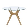 Round Solid Oak Glass Top Dining Table with 4 Cream Faux Leather Dining Chairs - Nori