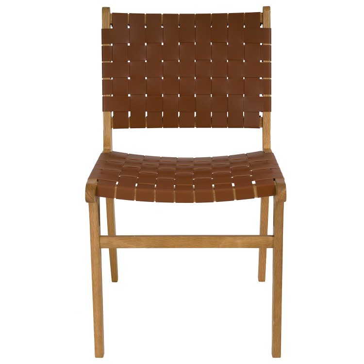 Rectangle Solid Oak Glass Top Dining Table with 6 Tan Faux Leather Dining Chairs - Nori