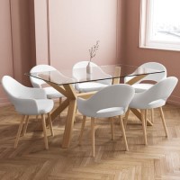 Glass Dining Table Set with 6 Cream Recycled Fabric Chairs - Seats 6 - Nori