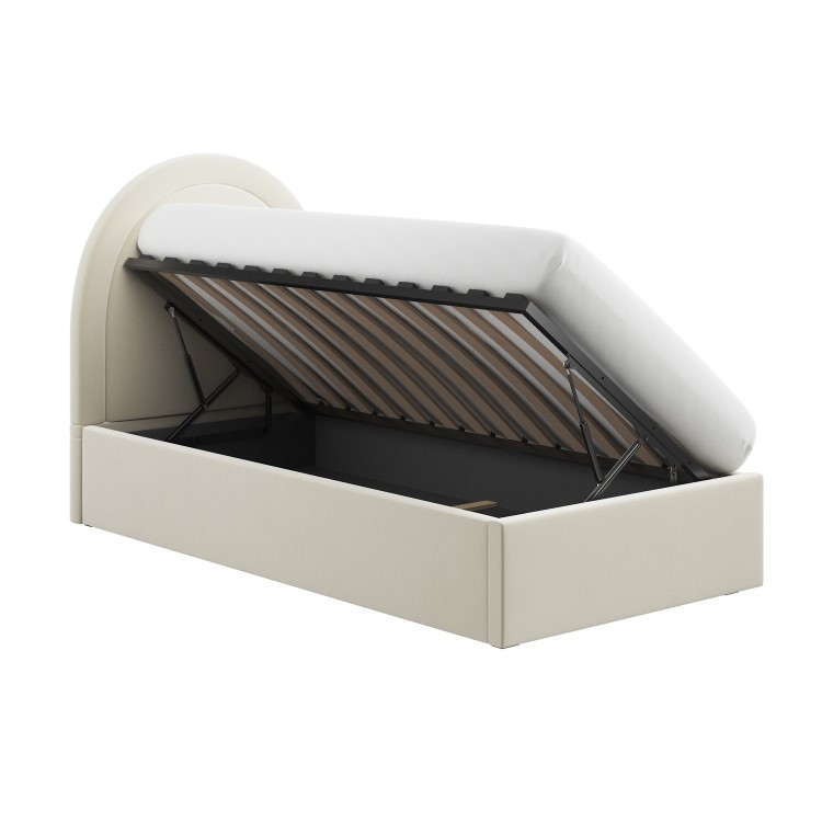 Cream Velvet Single Side-Lift Ottoman Bed with Curved Headboard - Nora