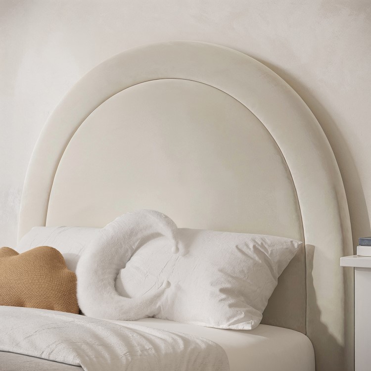 Cream Velvet Single Side-Lift Ottoman Bed with Curved Headboard - Nora