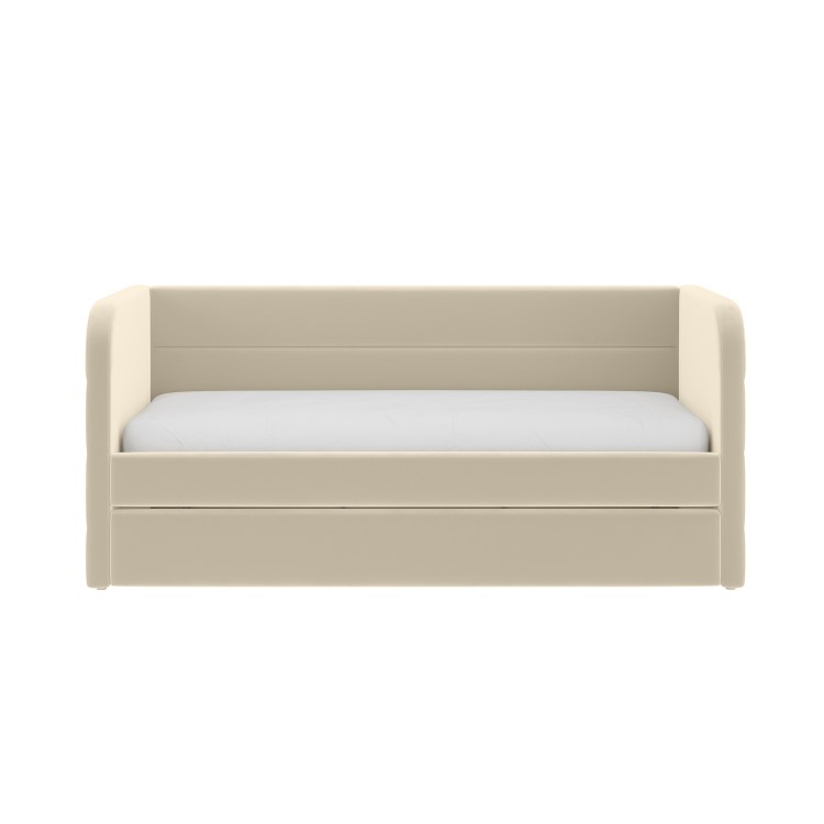Velvet Single Day Bed with Pull Out Trundle in Beige - Newton