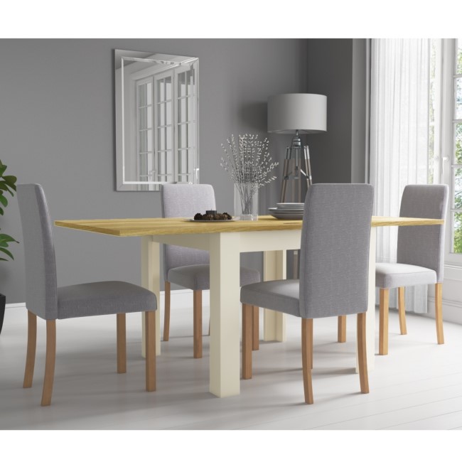 Cream Flip Top Dining Table with Oak Top & 4 Grey Chairs - New Town