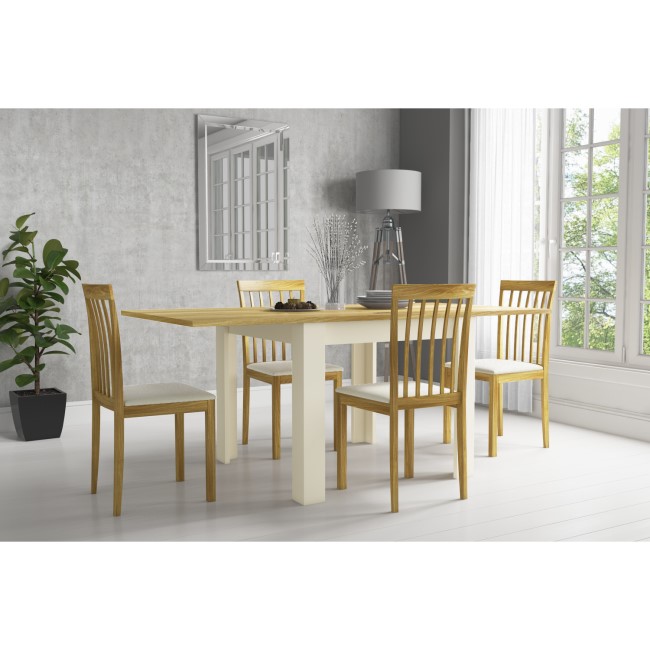 Cream Flip Top Dining Table with Oak Top & 4 Dining Chairs - New Town