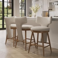 Set of 3 Beige Boucle and Solid Oak Kitchen Stools with Back - Nyla Set of 3 Beige Boucle and Solid Oak Kitchen Stools with Back - Nyla