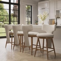 Set of 4 Beige Boucle and Solid Oak Kitchen Stools with Back - Nyla Set of 4 Beige Boucle and Solid Oak Kitchen Stools with Back - Nyla