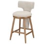 Set of 2 Beige Boucle and Solid Oak Kitchen Stools with Back - Nyla