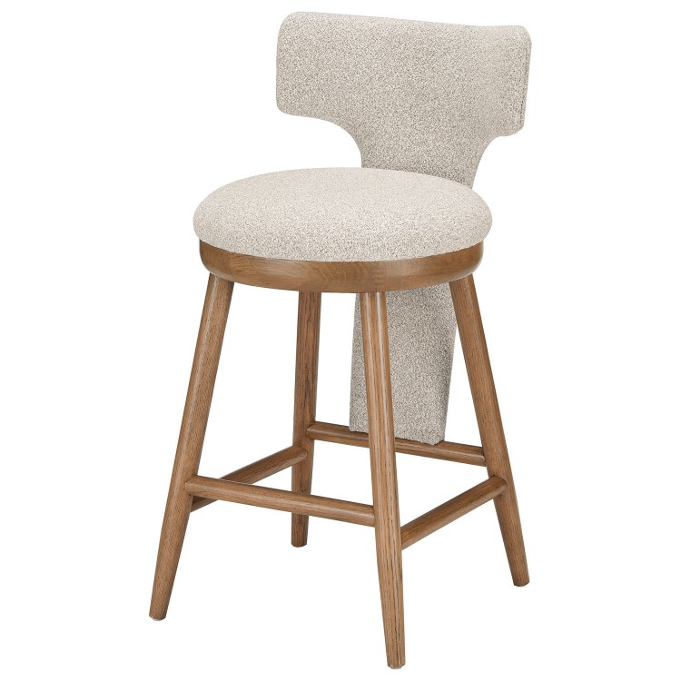 Set of 2 Beige Boucle and Solid Oak Kitchen Stools with Back - Nyla