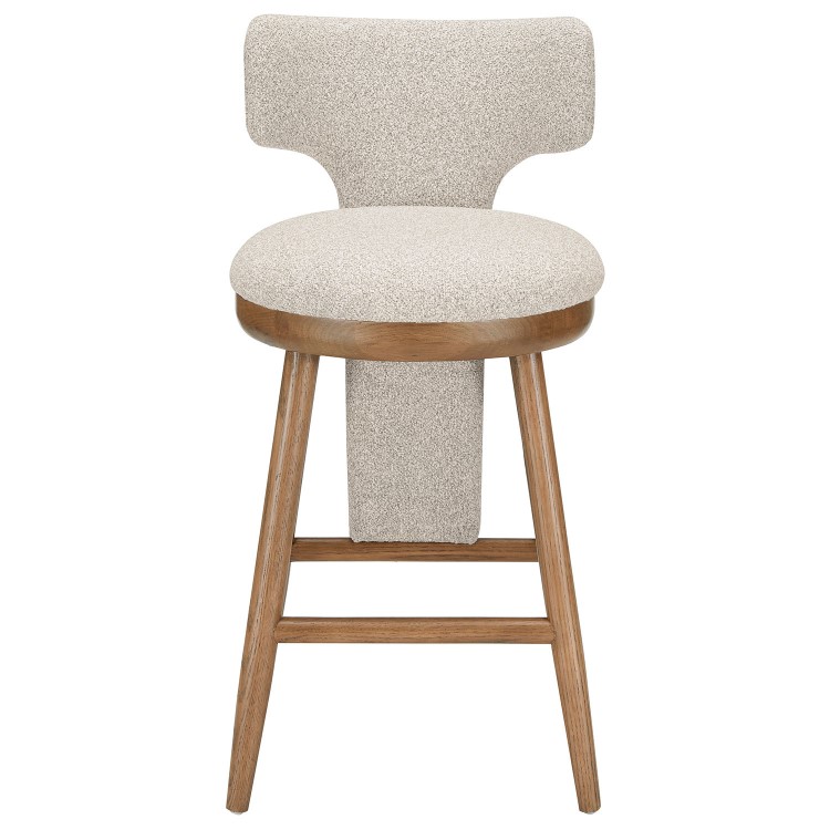 Set of 2 Beige Boucle and Solid Oak Kitchen Stools with Back - Nyla