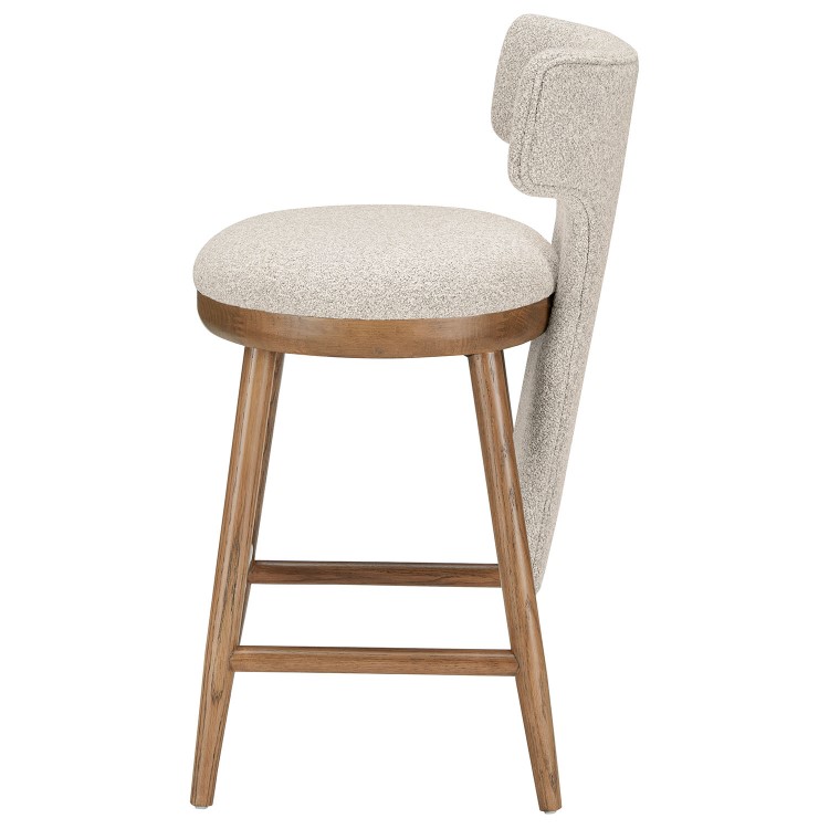 Set of 2 Beige Boucle and Solid Oak Kitchen Stools with Back - Nyla
