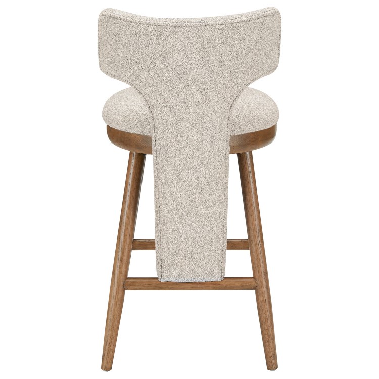 Set of 2 Beige Boucle and Solid Oak Kitchen Stools with Back - Nyla