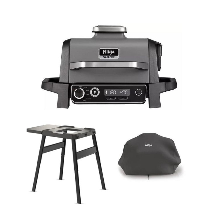 Ninja Woodfire Electric BBQ Grill & Smoker with Cover and Stand - OG701UK