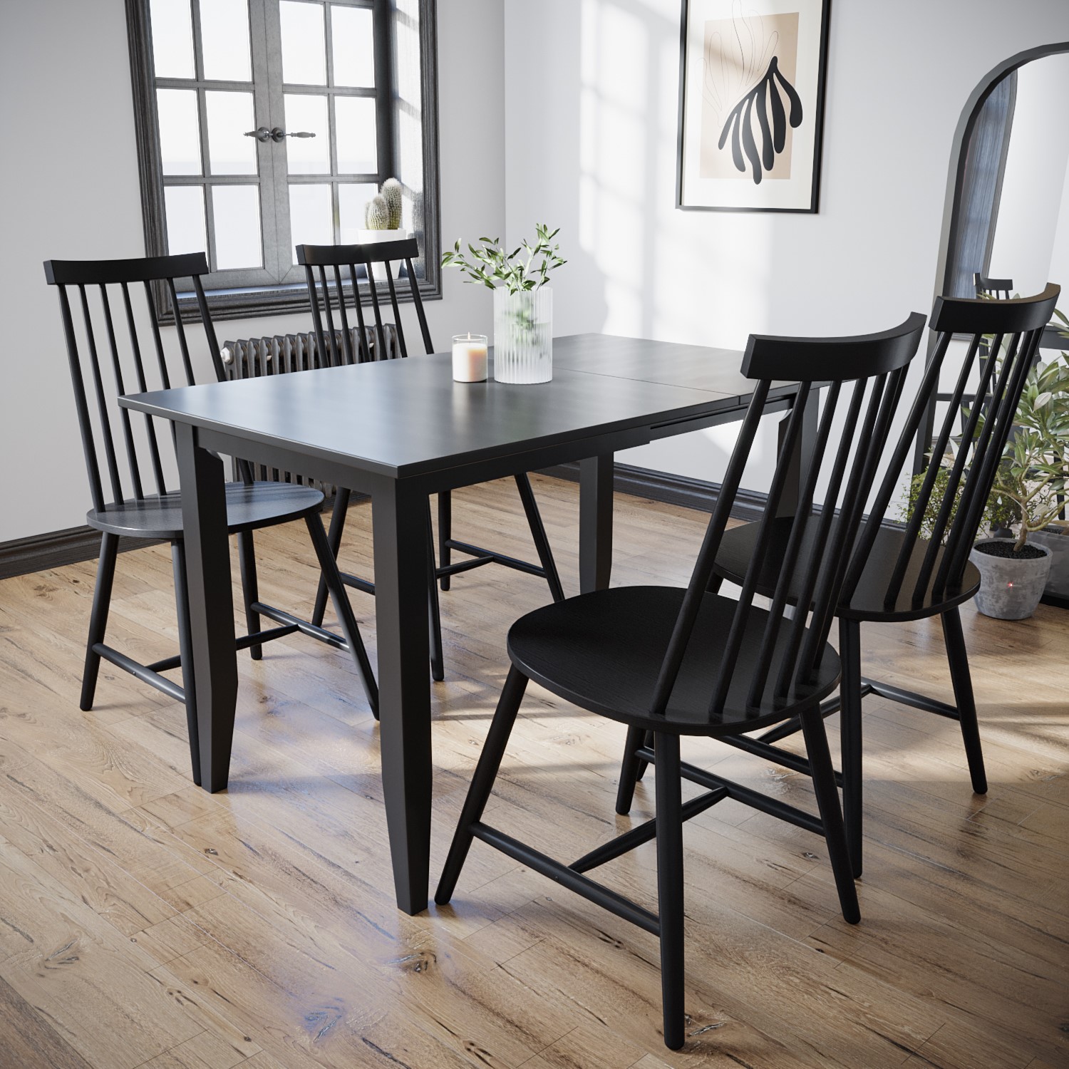 Drop Leaf Black Dining Table with 4 Black Spindle Dining Chairs Olsen BuyItDirect.ie