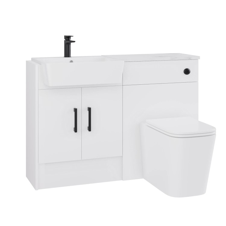 ONLY OPENED - 1200mm White Toilet and Sink Unit with Black Fittings - Ontario