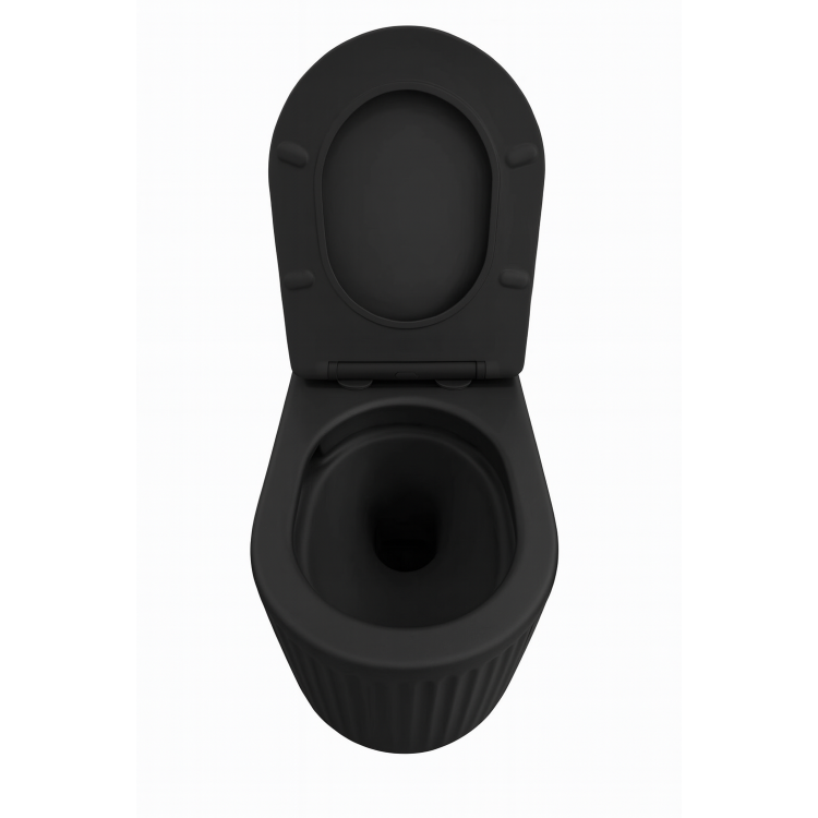 Matt Black Fluted Wall Hung Rimless Short Projection Toilet with Soft Close Seat - Oregon