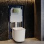 Fluted Wall Hung Rimless Toilet with Soft Close Seat, Brushed Brass Mechanical Flush Plate, 1168mm Frame & Cistern – Oregon