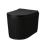 Matt Black Fluted Wall Hung Rimless Toilet with Soft Close Seat, Brushed Brass Mechanical Flush Plate, 1168mm Frame & Cistern – Oregon