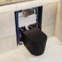 Matt Black Fluted Wall Hung Rimless Toilet with Soft Close Seat, Chrome Pneumatic Flush Plate, 820mm Frame & Cistern – Oregon