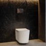 Fluted Wall Hung Rimless Toilet with Soft Close Seat, Chrome Pneumatic Flush Plate, 1168mm Frame & Cistern – Oregon