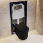 Matt Black Fluted Wall Hung Rimless Toilet with Soft Close Seat, Chrome Pneumatic Flush Plate, 1168mm Frame & Cistern – Oregon