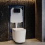 Fluted Wall Hung Rimless Toilet with Soft Close Seat, Black Glass Sensor Flush Plate, 1168mm Frame & Cistern – Oregon