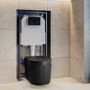 Matt Black Fluted Wall Hung Rimless Toilet with Soft Close Seat, Black Glass Sensor Flush Plate, 1168mm Frame & Cistern – Oregon