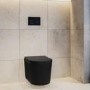 Matt Black Fluted Wall Hung Rimless Toilet with Soft Close Seat, Black Glass Sensor Flush Plate, 1168mm Frame & Cistern – Oregon