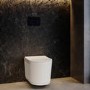 Fluted Wall Hung Rimless Toilet with Soft Close Seat, Black Glass Sensor Flush Plate, 1168mm Frame & Cistern – Oregon