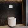 Fluted Wall Hung Rimless Toilet with Soft Close Seat, White Glass Sensor Flush Plate, 1168mm Frame & Cistern – Oregon