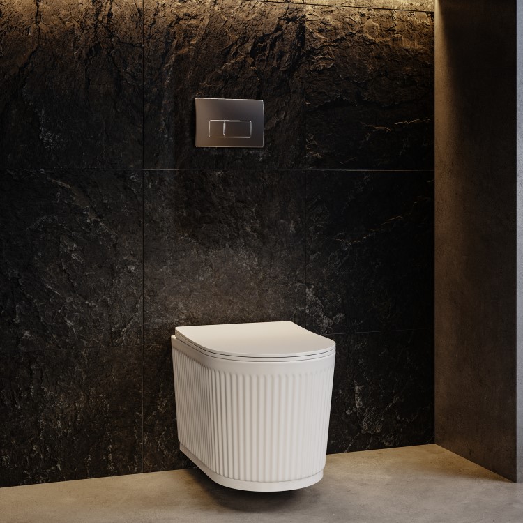 Fluted Wall Hung Rimless Short Projection Toilet with Soft Close Seat - Oregon