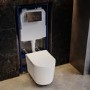 Fluted Wall Hung Rimless Toilet with Soft Close Seat, Chrome Mechanical Flush Plate, 1168mm Frame & Cistern – Oregon