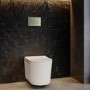 Fluted Wall Hung Rimless Toilet with Soft Close Seat, Brushed Brass Mechanical Flush Plate, 1168mm Frame & Cistern – Oregon