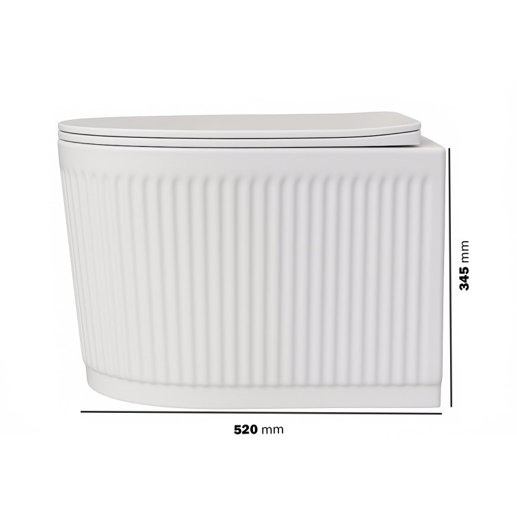 Fluted Wall Hung Rimless Toilet with Soft Close Seat, White Glass Sensor Flush Plate, 1168mm Frame & Cistern – Oregon