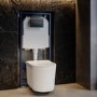 Fluted Wall Hung Rimless Toilet with Soft Close Seat, Gunmetal Pneumatic Flush Plate, 1168mm Frame & Cistern – Oregon