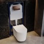 Fluted Wall Hung Rimless Toilet with Soft Close Seat, Brushed Bronze Pneumatic Flush Plate, 1168mm Frame & Cistern – Oregon