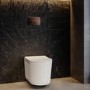Fluted Wall Hung Rimless Toilet with Soft Close Seat, Brushed Bronze Pneumatic Flush Plate, 1168mm Frame & Cistern – Oregon