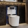 Fluted Wall Hung Toilet Toilet, 820mm Pneumatic Frame and Cistern & Gunmetal Pneumatic Flush Plate - Oregon
