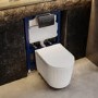 Fluted Wall Hung Toilet Toilet, 820mm Pneumatic Frame and Cistern & Gunmetal Pneumatic Flush Plate - Oregon