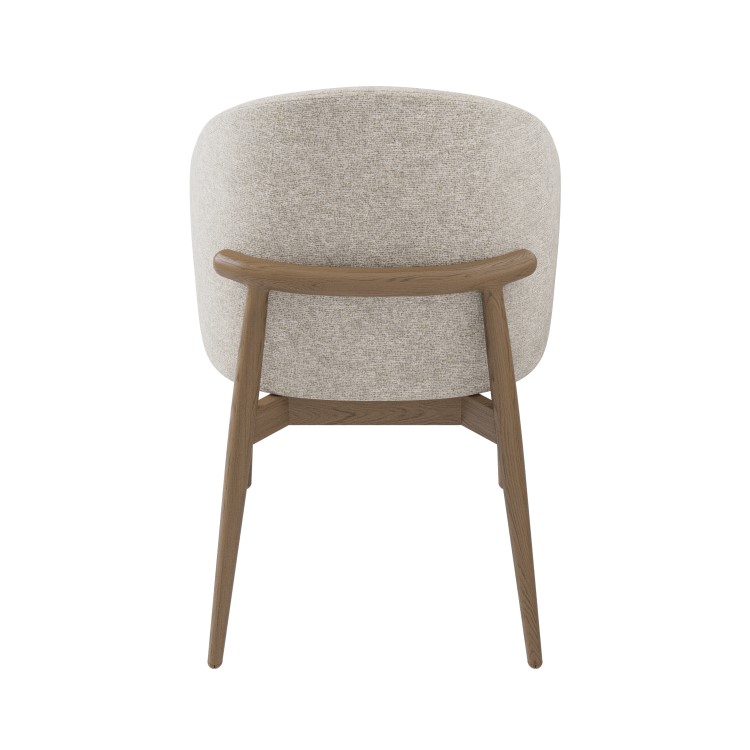 Set of 6 Beige Upholstered Curved Dining Chairs with Solid Rustic Exposed Back - Kori