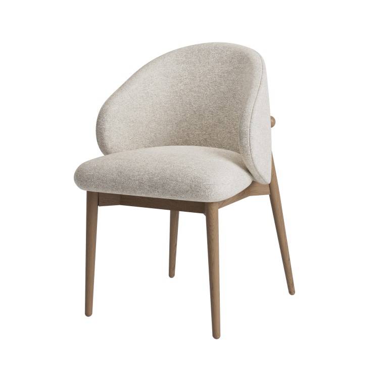 Beige Upholstered Curved Dining Chair With Solid Rustic Wood Exposed Back - Kori